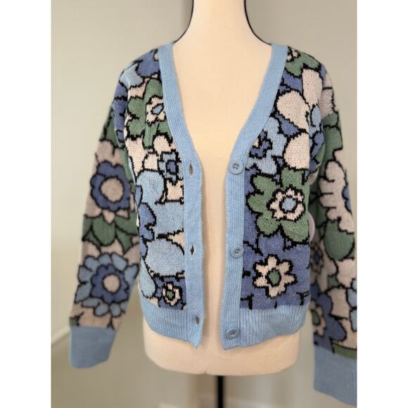 NWT Willow & Wind Blue Green Floral Recycled Yarn Cardigan (Size S) - Picture 4 of 15